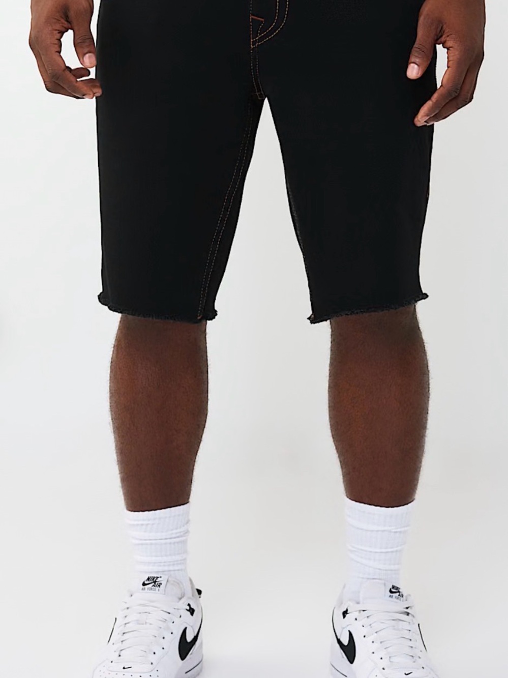 True Religion Black Denim Frayed Hem Shorts